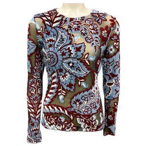 Etro Pale Blue Multi 2024 Tulle Jacquard Velvet Top